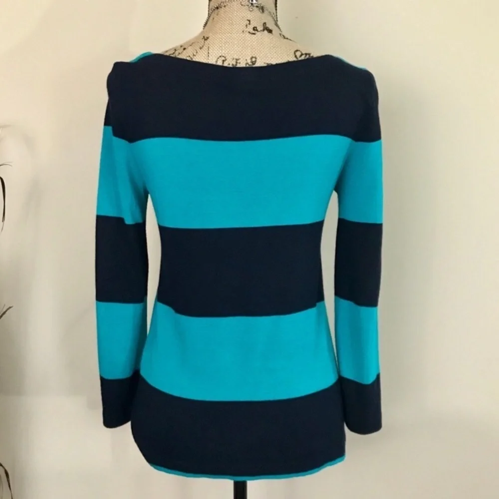 J.Crew Aqua & Navy Wide Stripe Boatneck Tee – XS {G29}